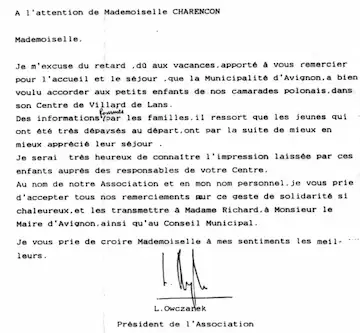 Lucjan Owczarek remercie la ville d'Avignon pour son « geste de solidarité si généreux ».