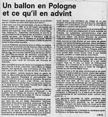 1982 - Visite de lycéens de Starograd. Un ballon en Pologne et ce qu'il advint.
